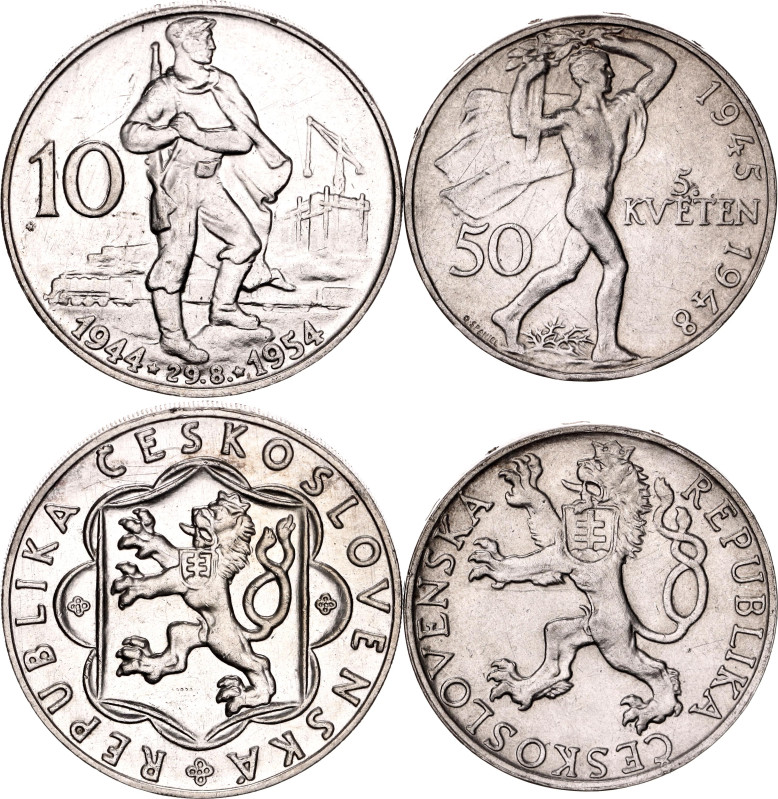 Czechoslovakia 10 - 50 Korun 1948 - 1954

KM# 25, 40; Silver., Total weight: 2...