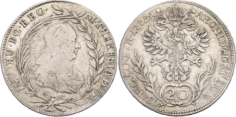 Austrian States Burgau 20 Kreuzer 1772 SC

KM# 19, N# 161455; Silver 6.68 g.; ...