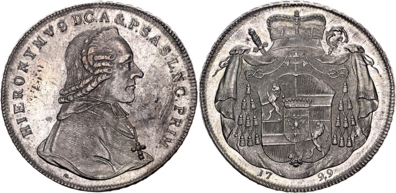 Austrian States Salzburg 1 Taler 1799 M

KM# 465, Dav. 1265; Silver 27.92 g., ...