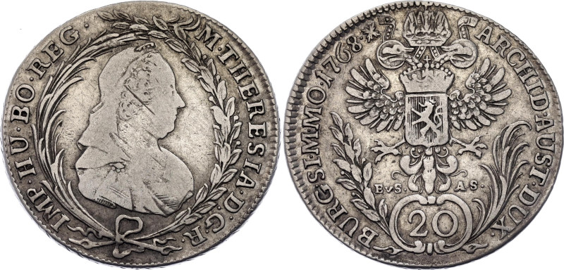 Bohemia 20 Kreuzer 1768 EVS AS

KM# 800, N# 22117; Silver 6.68 g.; Maria There...