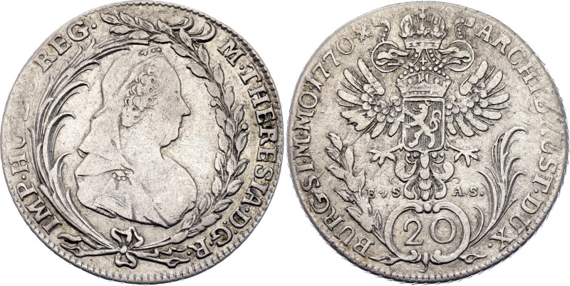 Bohemia 20 Kreuzer 1770 EVS AS

KM# 800, N# 22117; Silver 6.68 g.; Maria There...