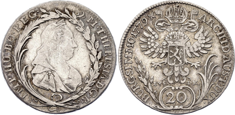 Bohemia 20 Kreuzer 1779 EVS IK Key Date

KM# 800, N# 22117; Silver 6.68 g.; Ma...