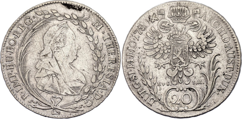 Bohemia 20 Kreuzer 1780 EVS IK

KM# 800, N# 22117; Silver 6.68 g.; Maria There...