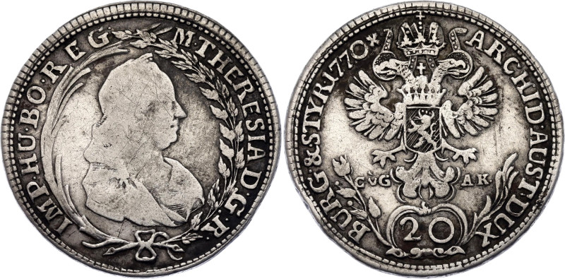 Austria 20 Kreuzer 1770 CVG AK

KM# 540x, N# 160825; Silver 6.68 g.; Maria The...