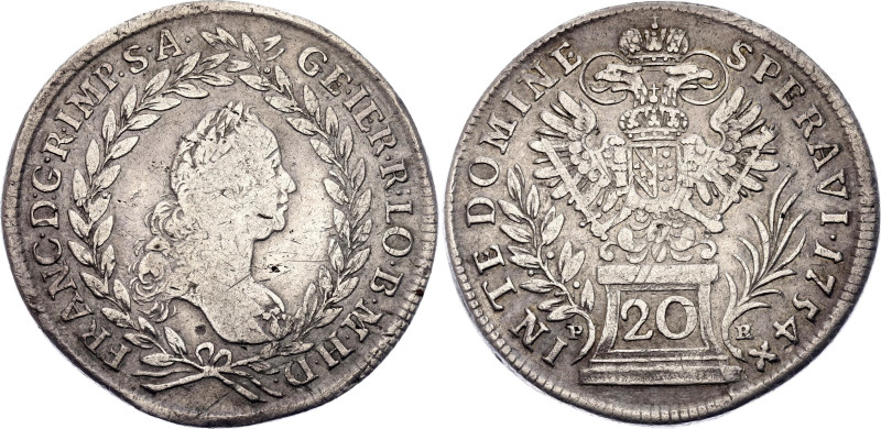 Austria 20 Kreuzer 1754 PR

KM# 2028, N# 39191; Silver 6.68 g.; Franz I; Pragu...