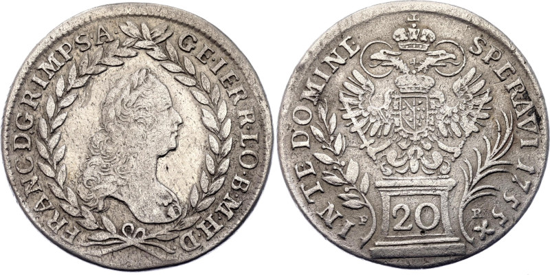 Austria 20 Kreuzer 1755 PR

KM# 2028, N# 39191; Silver 6.68 g.; Franz I; Pragu...