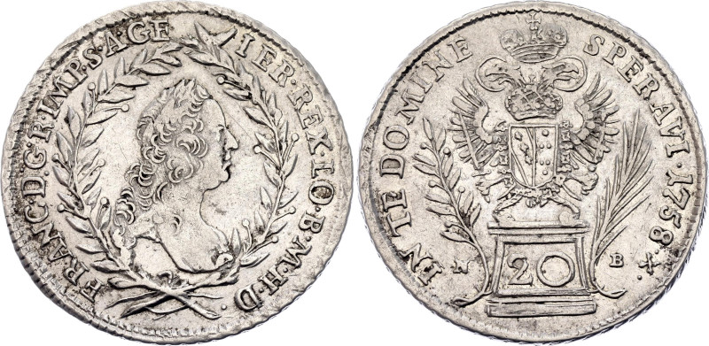 Austria 20 Kreuzer 1758 NB

KM# 2028, N# 39191; Silver 6.68 g.; Maria Theresia...