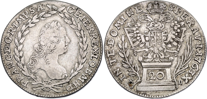 Austria 20 Kreuzer 1763 KB

KM# 2028, N# 39191; Silver 6.68 g.; Franz I; Kremn...