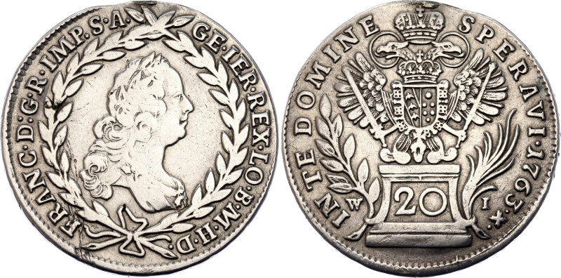 Austria 20 Kreuzer 1763 WI

KM# 2028, N# 39191; Silver 6.68 g.; Franz I; Vienn...