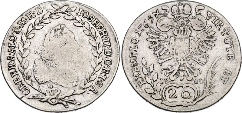 Austria 20 Kreuzer 1769 G IB FL

KM# 2067.1, N# 22599; Silver 6.68 g.; Joseph ...