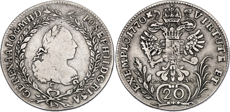 Austria 20 Kreuzer 1770 C EVS AS

KM# 2067.1, N# 22599; Silver 6.68 g.; Joseph...