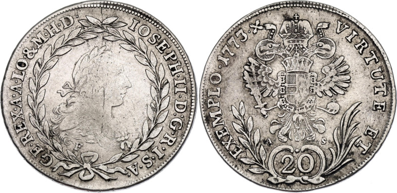 Austria 20 Kreuzer 1773 F AS

KM# 2067.1, N# 22599; Silver 6.68 g.; Joseph II;...