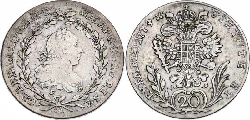 Austria 20 Kreuzer 1774 F AS

KM# 2067.1, N# 22599; Silver 6.68 g.; Joseph II;...