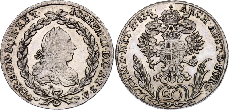 Austria 20 Kreuzer 1783 F

KM# 2068.2, N# 89654; Silver 6.68 g.; Joseph II; Ha...