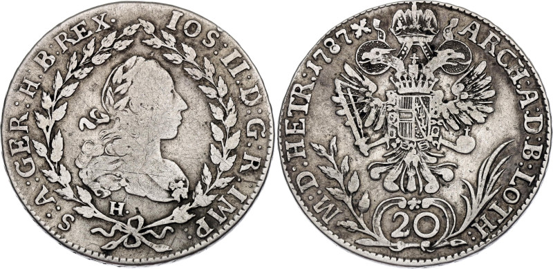 Austria 20 Kreuzer 1787 H

KM# 2068.2, N# 89654; Silver 6.68 g.; Joseph II; Gu...