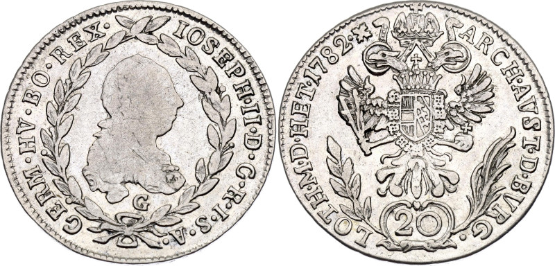 Austria 20 Kreuzer 1782 G

KM# 2069, N# 20762; Silver 6.68 g.; Joseph II; Baia...