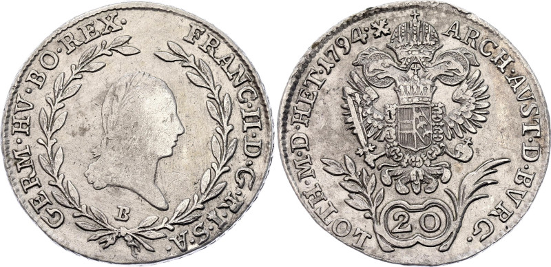 Austria 20 Kreuzer 1794 B

KM# 2139, N# 22610; Silver 6.68 g.; Franz II; Kremn...