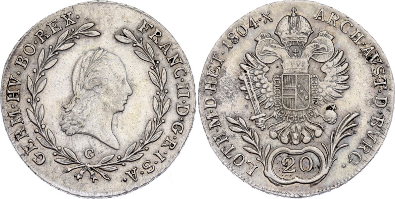 Austria 20 Kreuzer 1804 G

KM# 2139, N# 22610; Silver 6.68 g.; Franz II; Baia ...