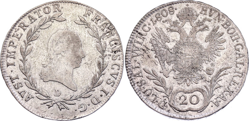 Austria 20 Kreuzer 1808 D

KM# 2141, N# 18835; Silver 6.68 g.; Franz I; Salzbu...