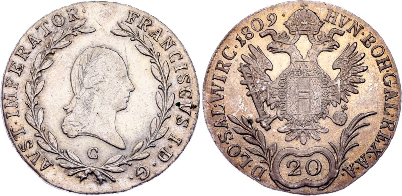 Austria 20 Kreuzer 1809 C

KM# 2141, N# 18835; Silver 6.68 g.; Franz I; Prague...