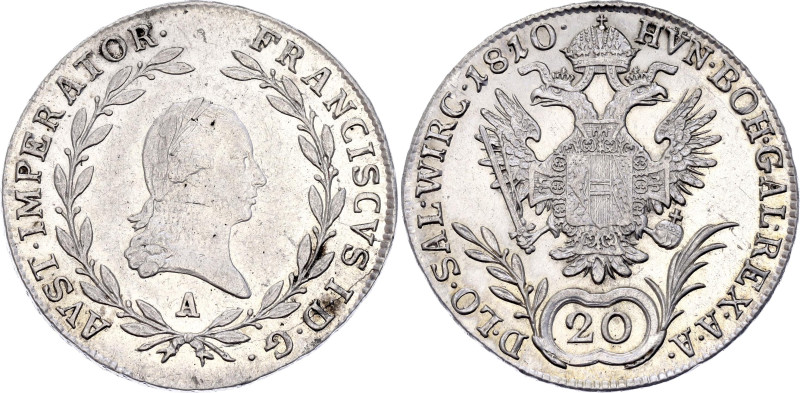 Austria 20 Kreuzer 1810 A

KM# 2141, N# 18835; Silver 6.68 g.; Franz I; Vienna...