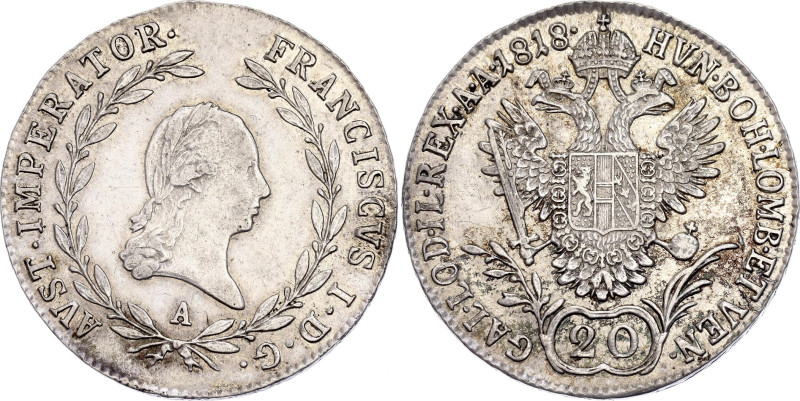 Austria 20 Kreuzer 1818 A

KM# 2143, N# 19931; Silver 6.68 g.; Franz I; Vienna...