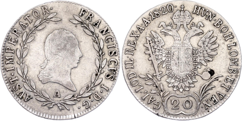 Austria 20 Kreuzer 1820 A

KM# 2143, N# 19931; Silver 6.68 g.; Franz I; Vienna...