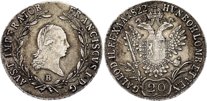 Austria 20 Kreuzer 1822 B

KM# 2143, N# 19931; Silver 6.68 g.; Franz I; Kremni...