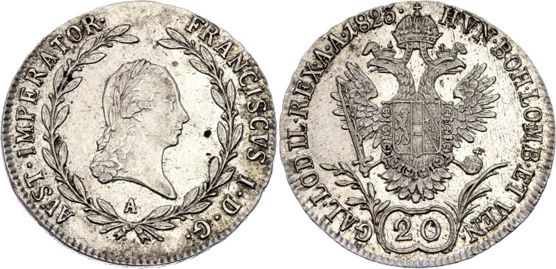 Austria 20 Kreuzer 1823 A

KM# 2143, N# 19931; Silver 6.68 g.; Franz I; Vienna...