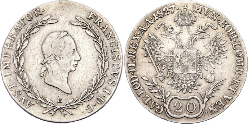 Austria 20 Kreuzer 1827 E

KM# 2144, N# 22621; Silver 6.68 g.; Franz I; Alba I...