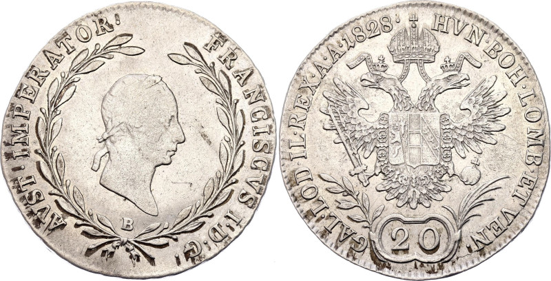 Austria 20 Kreuzer 1828 B

KM# 2144, N# 22621; Silver 6.68 g.; Franz I; Kremni...