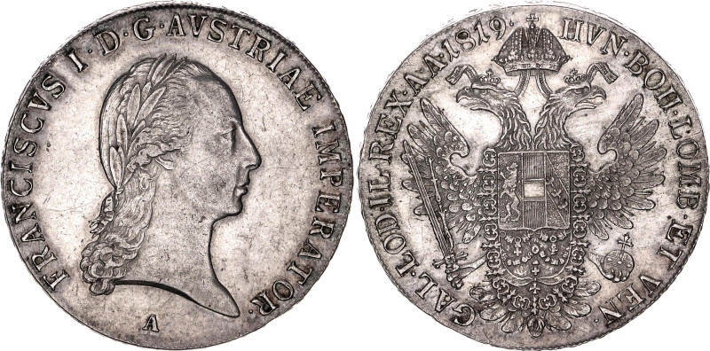 Austria 1 Taler 1819 A

KM# 2162, Dav. 7, N# 15154; Silver 28.02 g.; Franz I; ...