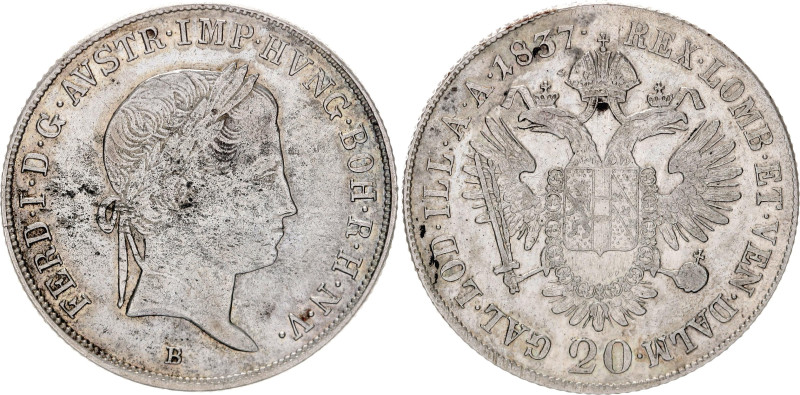 Austria 20 Kreuzer 1837 B

KM# 2208, N# 18459; Silver 6.68 g.; Ferdinand I; Kr...