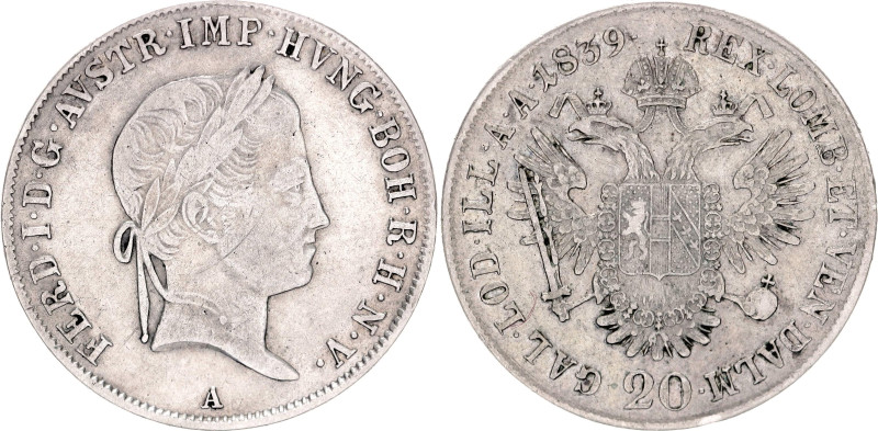 Austria 20 Kreuzer 1839 A

KM# 2208, N# 18459; Silver 6.68 g.; Ferdinand I; Vi...