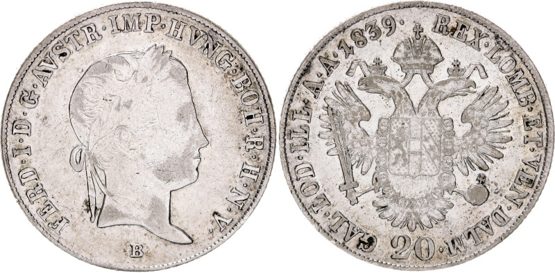 Austria 20 Kreuzer 1839 B

KM# 2208, N# 18459; Silver 6.68 g.; Ferdinand I; Kr...