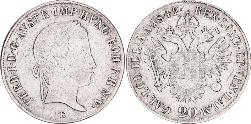 Austria 20 Kreuzer 1842 E

KM# 2208, N# 18459; Silver 6.68 g.; Ferdinand I; Ka...