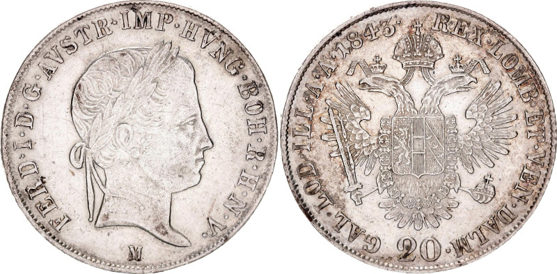 Austria 20 Kreuzer 1843 M

KM# 2208, N# 18459; Silver 6.68 g.; Ferdinand I; Mi...