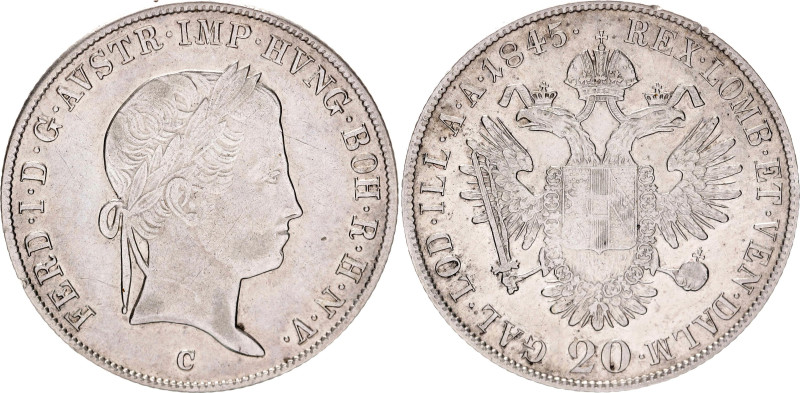 Austria 20 Kreuzer 1845 C

KM# 2208, N# 18459; Silver 6.68 g.; Ferdinand I; Pr...