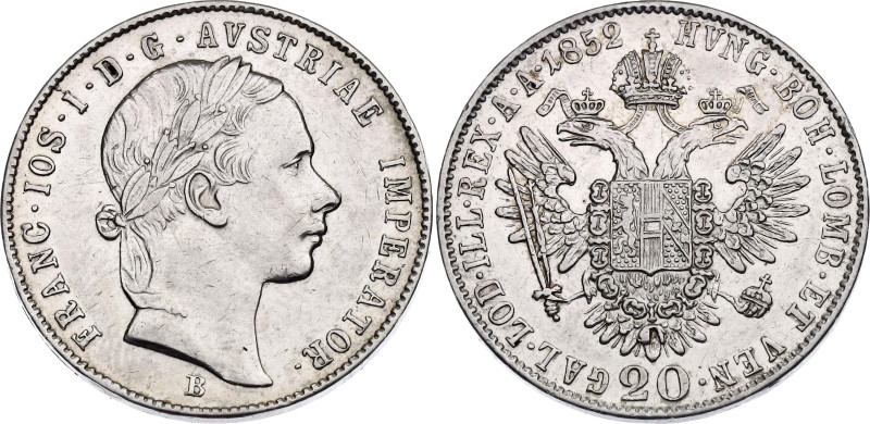 Austria 20 Kreuzer 1852 B

KM# 2211, N# 7094; Silver 4.32 g.; Franz Joseph I; ...