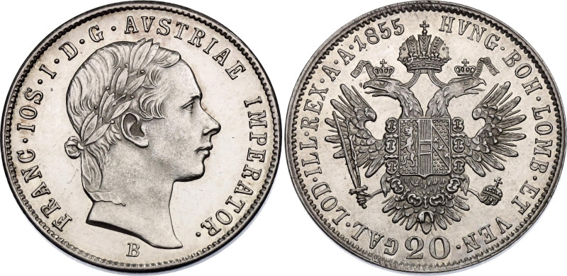 Austria 20 Kreuzer 1855 B

KM# 2211, N# 7094; Silver 4.32 g.; Franz Joseph I; ...