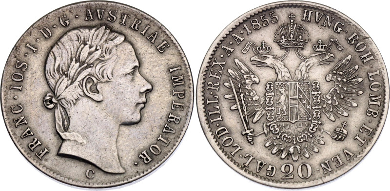 Austria 20 Kreuzer 1855 C

KM# 2211, N# 7094; Silver 4.32 g.; Franz Joseph I; ...