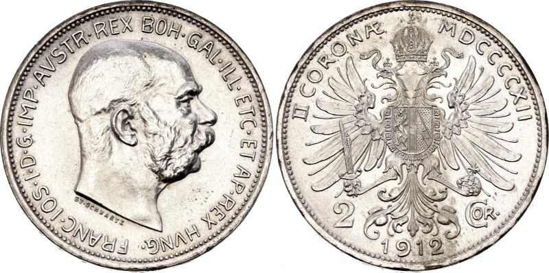 Austria 2 Corona 1912

KM# 2821, Schön# 20, N# 7934; Silver 10.02 g.; Franz Jo...