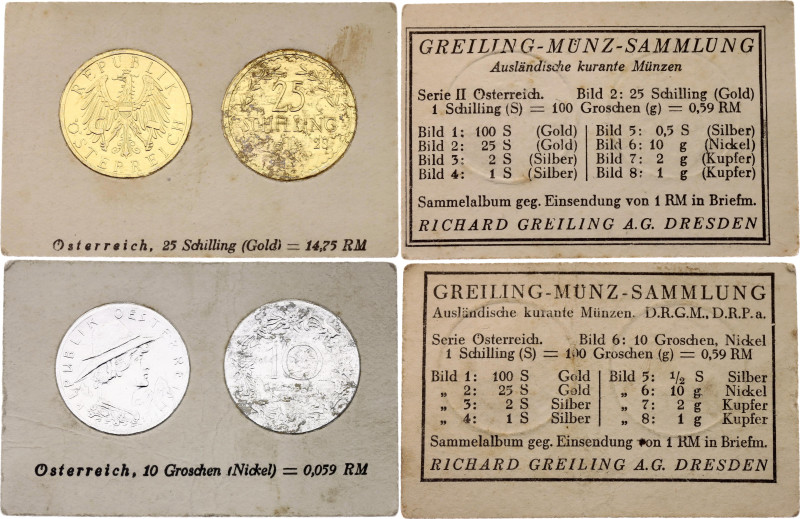 Austria 10 Groschen - 25 Schilling 1925 - 1928 German Collector's Coin Cards

...