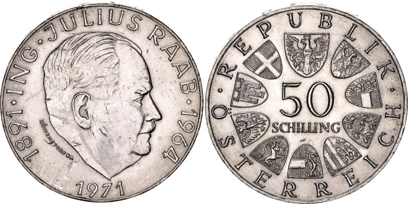 Austria 50 Schilling 1971

KM# 2911, N# 12450; Silver 20.00 g.; 80th Anniversa...