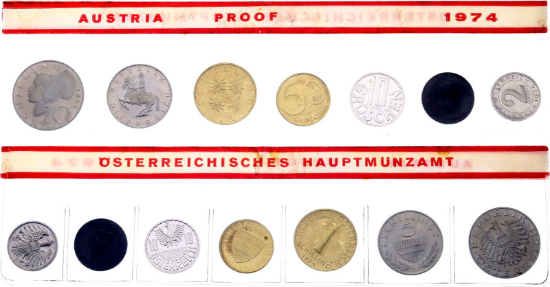 Austria Mint Set of 7 Coins 1974 Proof

KM# PS30; wIth Silver., Proof; KM# 287...