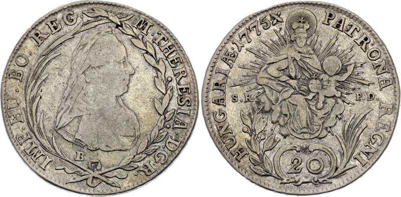 Hungary 20 Krajczar 1775 SK PD B

KM# 390, N# 27169; Silver 6.68 g.; Maria The...