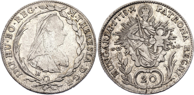 Hungary 20 Krajczar 1778 SK PD B

KM# 390, N# 27169; Silver 6.68 g.; Maria The...