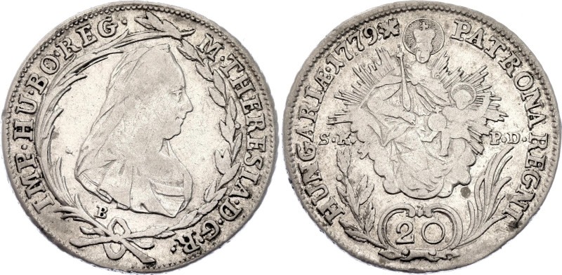 Hungary 20 Krajczar 1779 SK PD B

KM# 390, N# 27169; Silver 6.68 g.; Maria The...