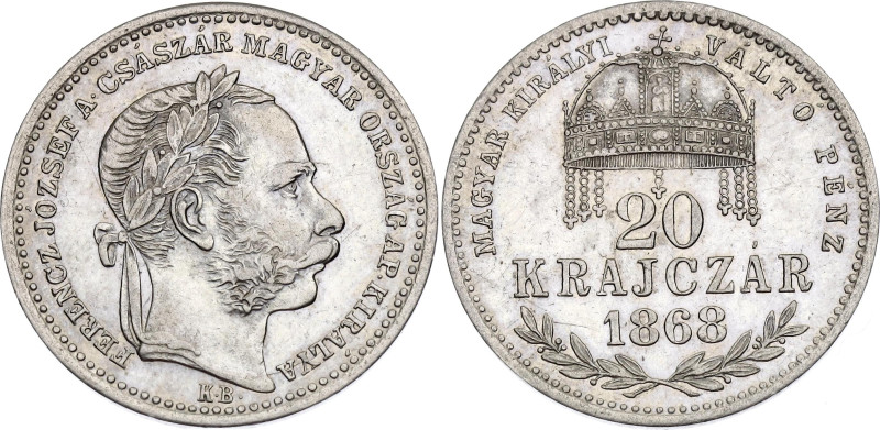 Hungary 20 Krajczar 1868 KB

KM# 446.1, N# 20875; Silver 2.66 g.; Franz Joseph...