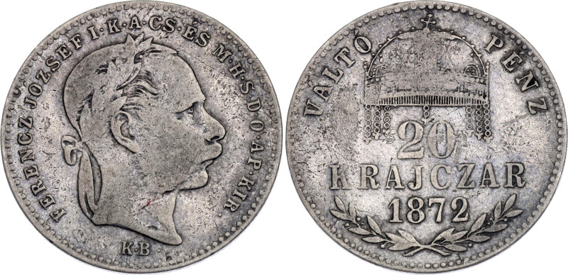 Hungary 20 Krajczar 1872 KB

KM# 452.1, N# 19928; Silver; Franz Joseph I; Krem...